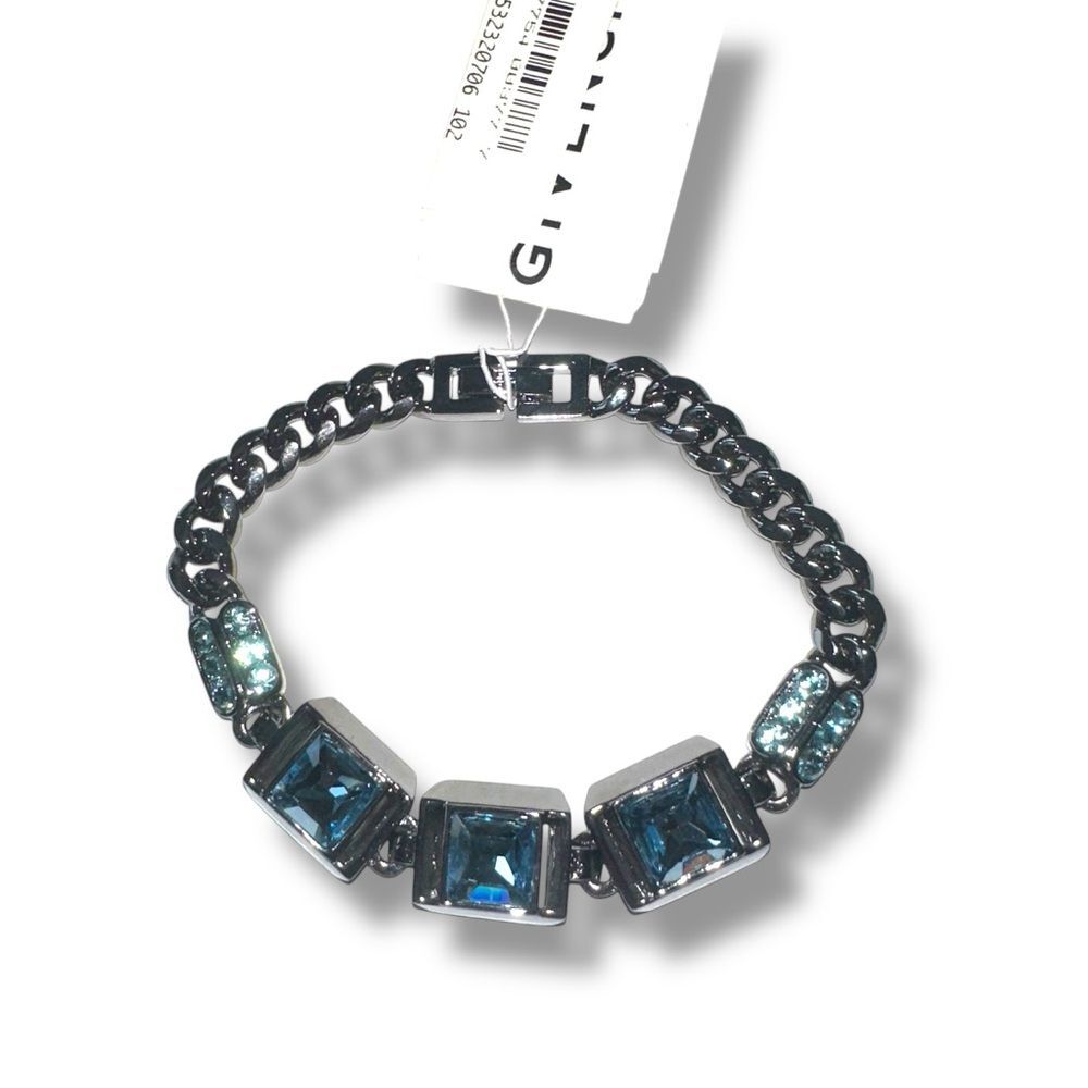 Givenchy Bracelet Blue Stones & Silver Pewter Tone Metal COMES IN DISPLAY CASE